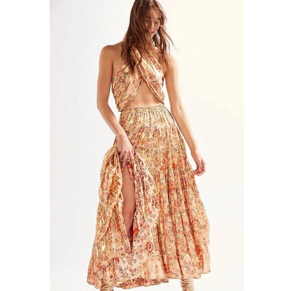Free People Floral Midi Dress - Peach and Red - Picture 1 of 9
